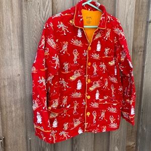 Nick & Nora Sleepwear Top M 100% Cotton Red Sock Monkeys Sleds Hockey Snowman